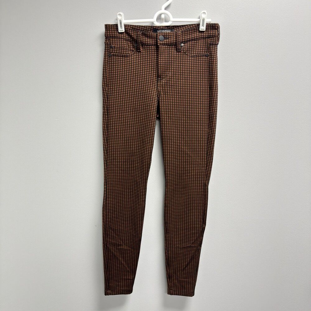 Liverpool LOS ANGELES Plaid Skinny Pants Tan Brown Houndstooth Waist 28”